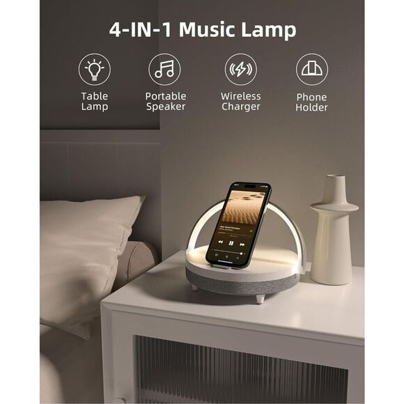 EZVALO Music Table Lamp with Wireless Charger, 4 in 1 Touch Bedside Lamp, Portab - Picture 2 of 8